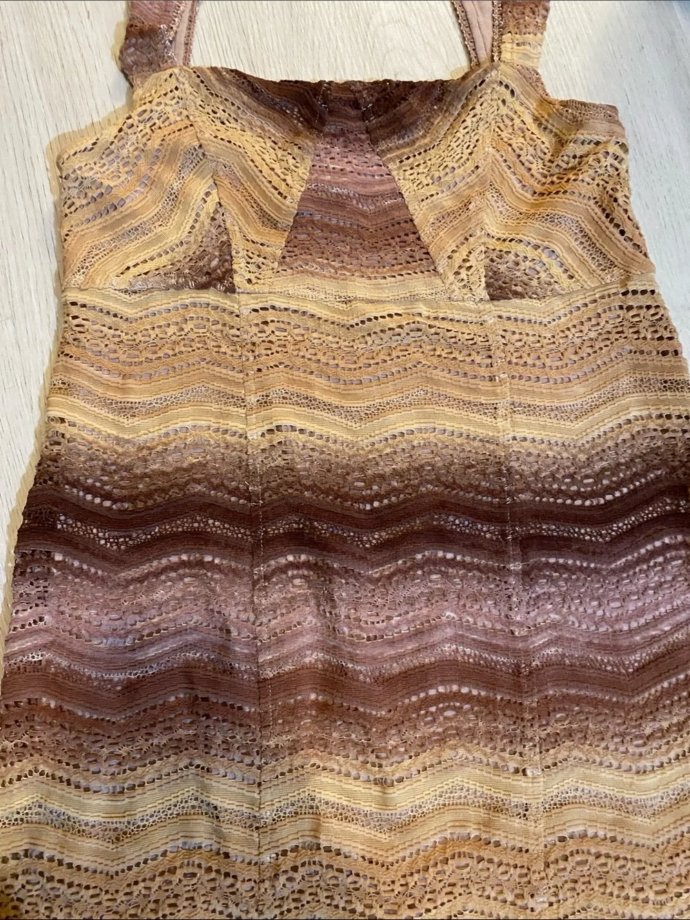 Free People Ombre Lace Mini Dress in Brown and Cream